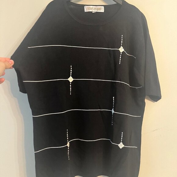 Black & White Sparkly sweater, 3/4 Sleeves,  M - Picture 4 of 4